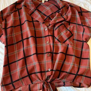 Rust and Plaid Striped Crop Tee